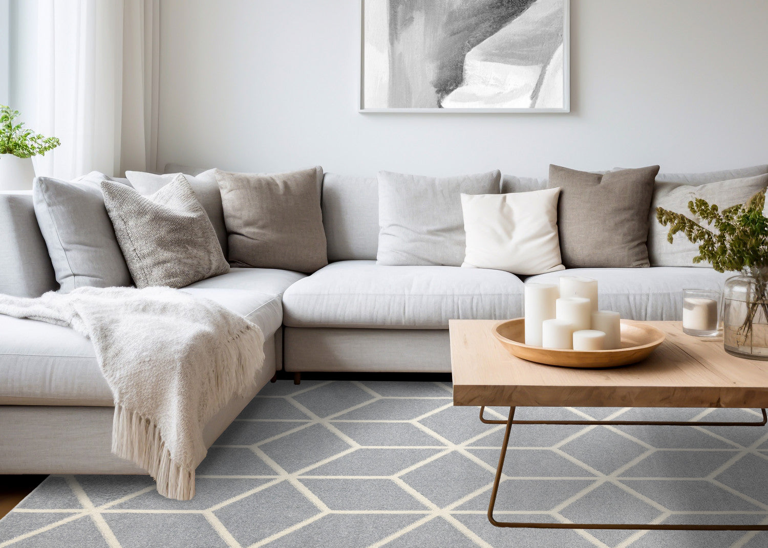 Modern Geometric Blue Cream Area Rug by Ellis - 7'10" x 10'6"