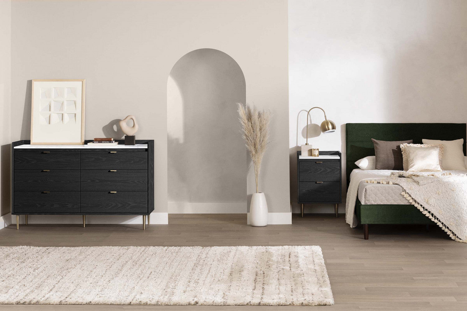 Stylish 6-Drawer Hype Dresser in Black Oak Finish