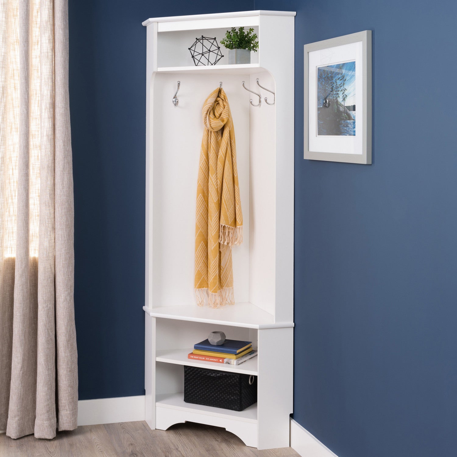 Prepac White Corner Hall Tree - A Stylish and Functional Portemanteau for Your Entryway