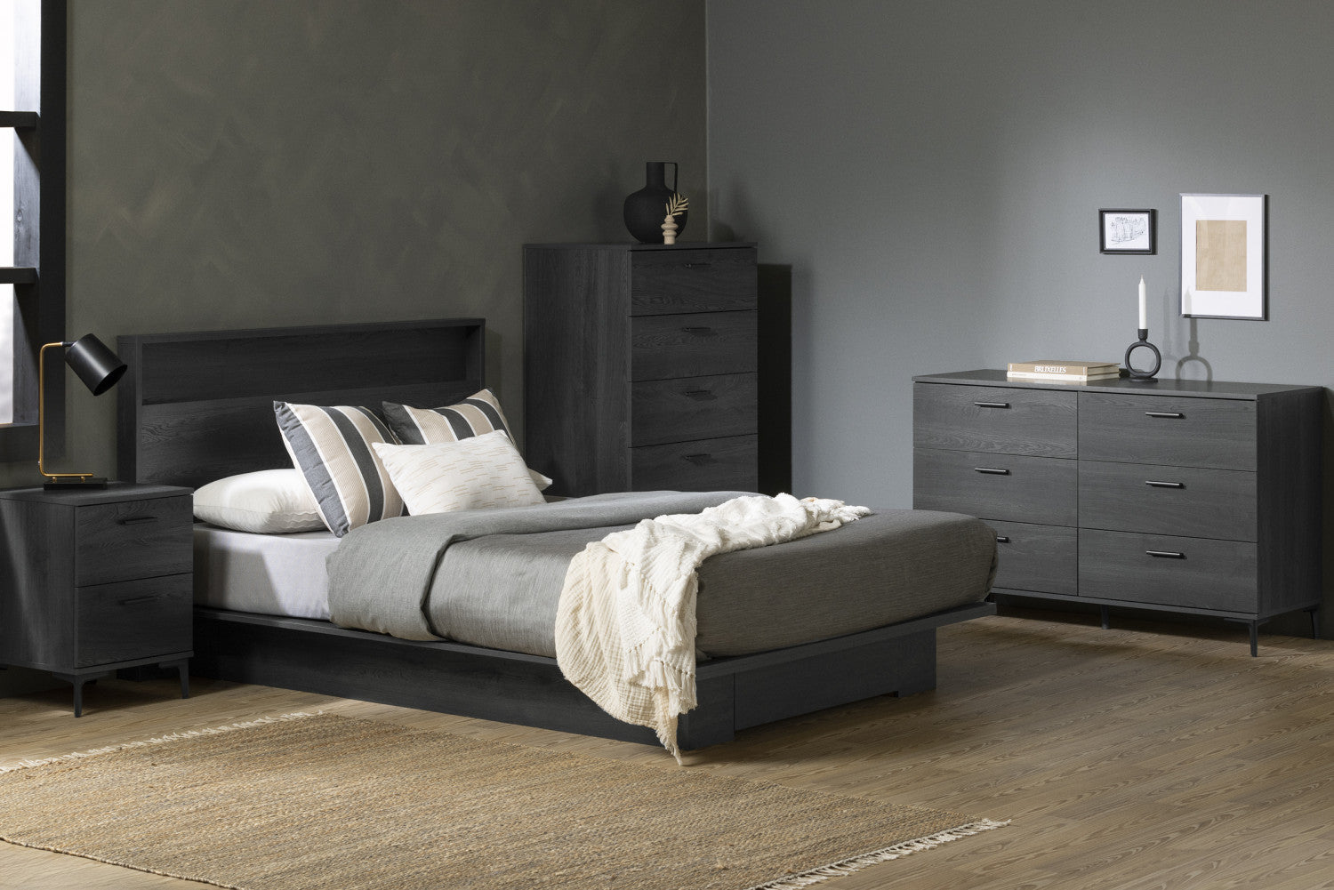 South Shore Musano 6-Drawer Dresser in Gray Oak with Metal Legs - Musano Commode 6 Tiroirs à Pattes en Métal Chêne Gris