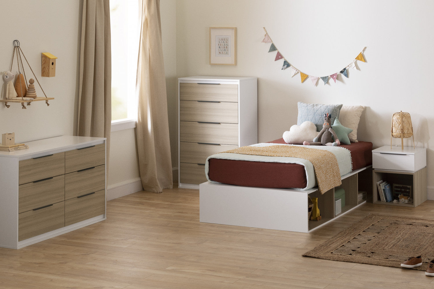 Soft Elm White Hourra 6-Drawer Dresser - A Commode with 6 Tiers