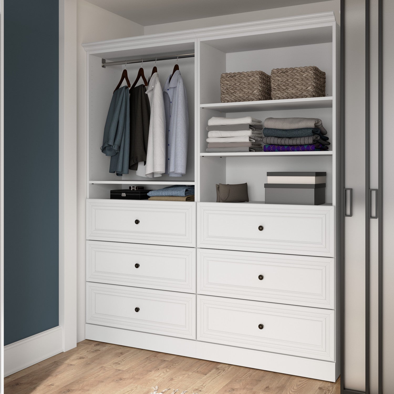 Bestar's 72-inch White Versatile Closet Organizer with Drawers for Optimal Storage