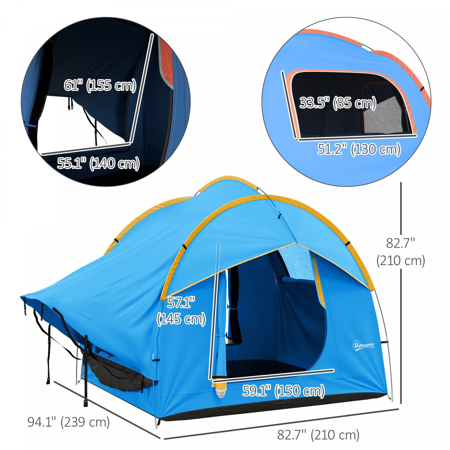 Outsunny Blue and Orange Car Camping Tent with 3 Doors and 2000mm Waterproofing