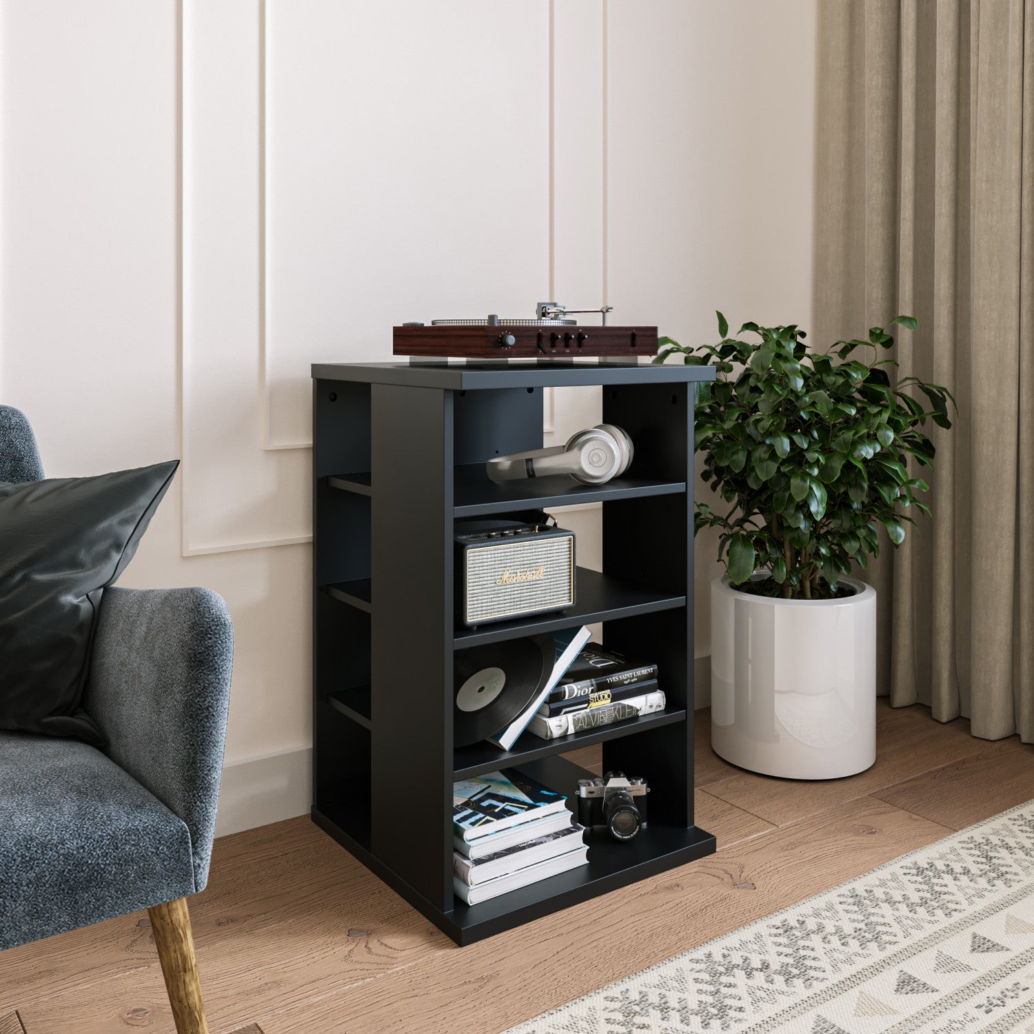 Nordika Jasper 4 - Shelf Black Audio Tower Bookcase