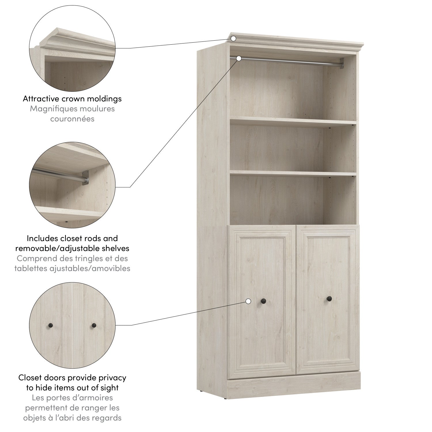 Bestar's 36 W Linen White Oak Versatile Closet Organizer with Doors