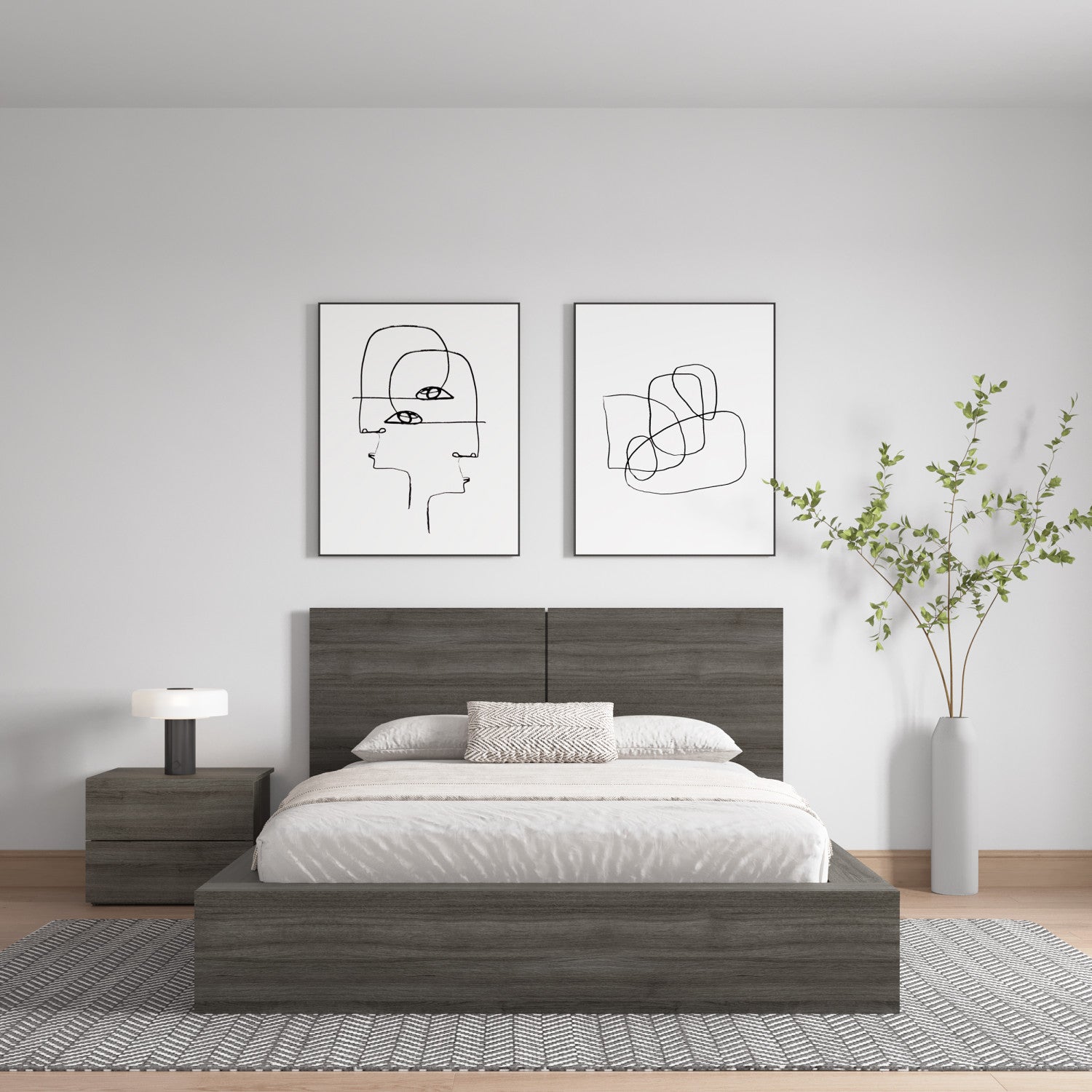 Nordika James Queen Headboard in Grey Oak Finish - A Stylish Bedroom Centerpiece