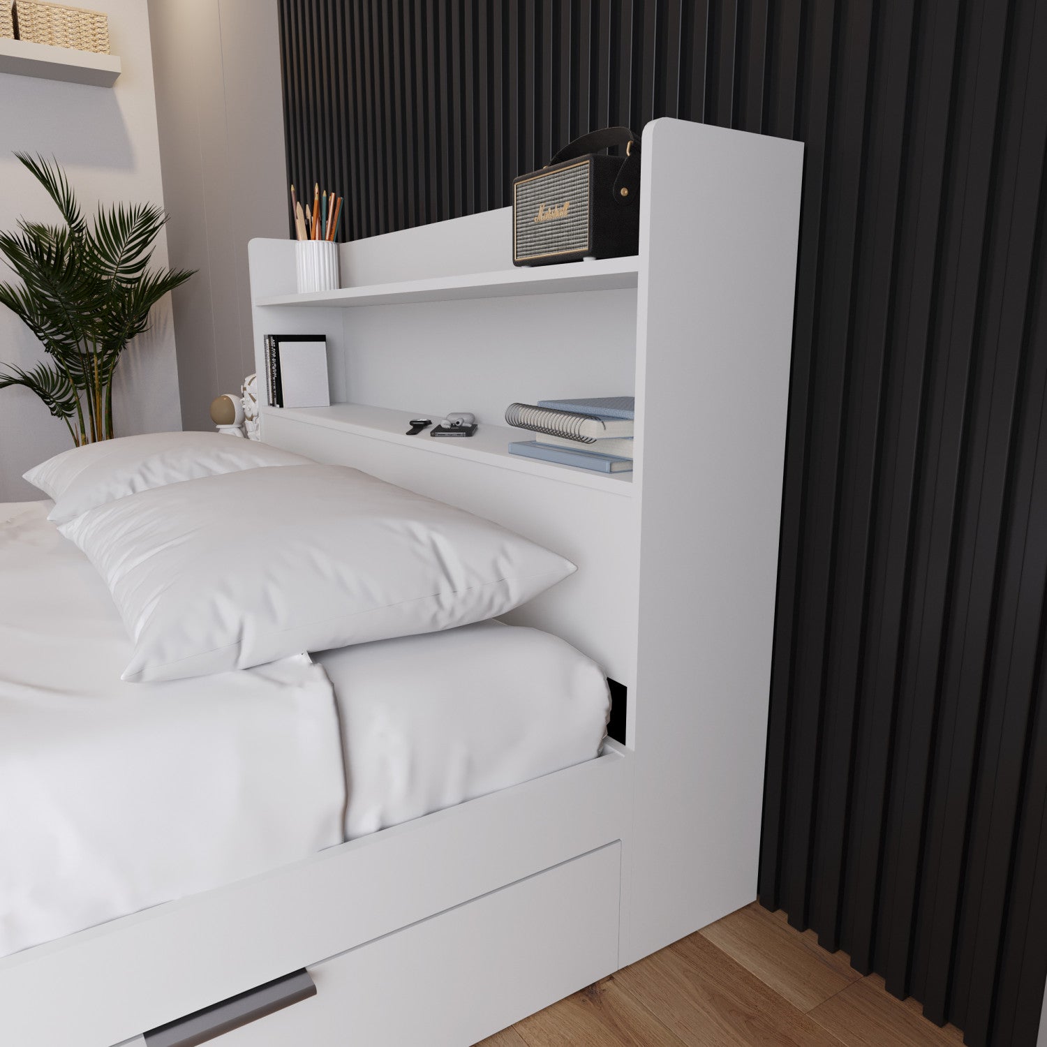 Nordika Hunter White Full Bookcase Headboard - A Stylish and Functional Bedroom Piece