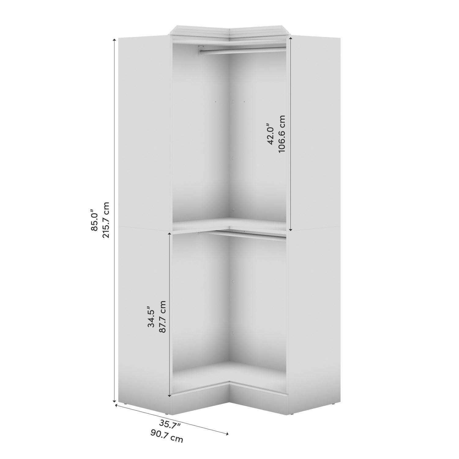 Bestar's 36-inch White Versatile Corner Closet Organizer for Optimal Storage