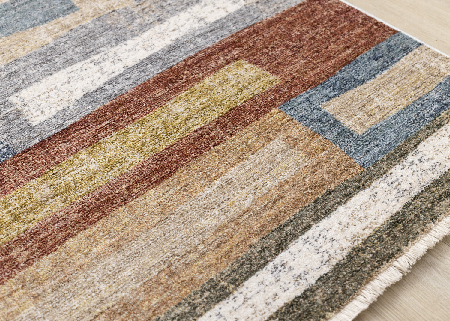 Sophisticated Macey Modern Area Rug in Grey, Blue, and Red - 5'3" x 7'10"
