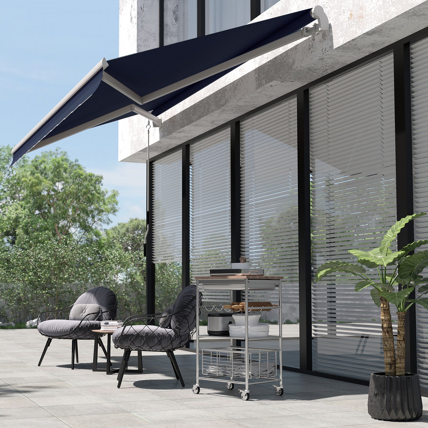 Outsunny 10 - Foot by 8 - Foot Blue Manual Retractable Awning Shelter with Crank for Patio, Water - Resistant and Sun - Sensible