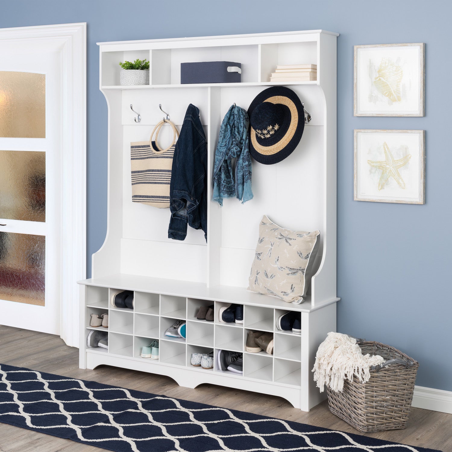 White Hall Tree with 24 Shoe Cubbies - Portemanteau Style