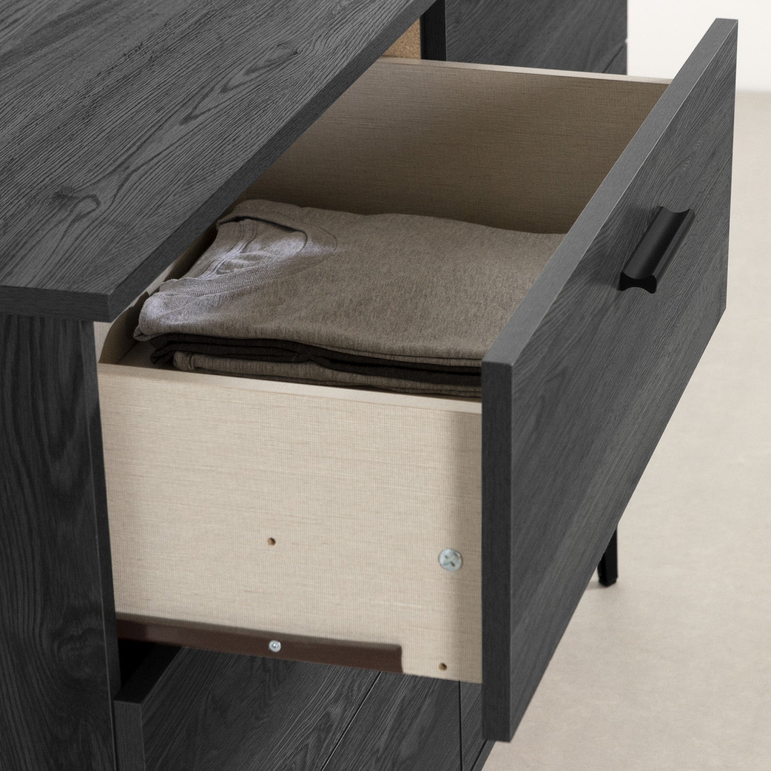 South Shore Musano 6-Drawer Dresser in Gray Oak with Metal Legs - Musano Commode 6 Tiroirs à Pattes en Métal Chêne Gris