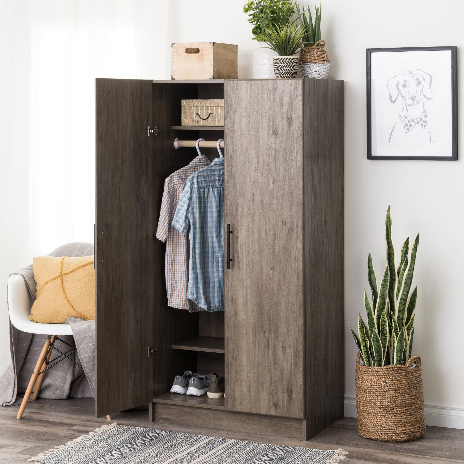Drifted Grey 32" Elite Wardrobe Cabinet - A Stylish Armoire-penderie