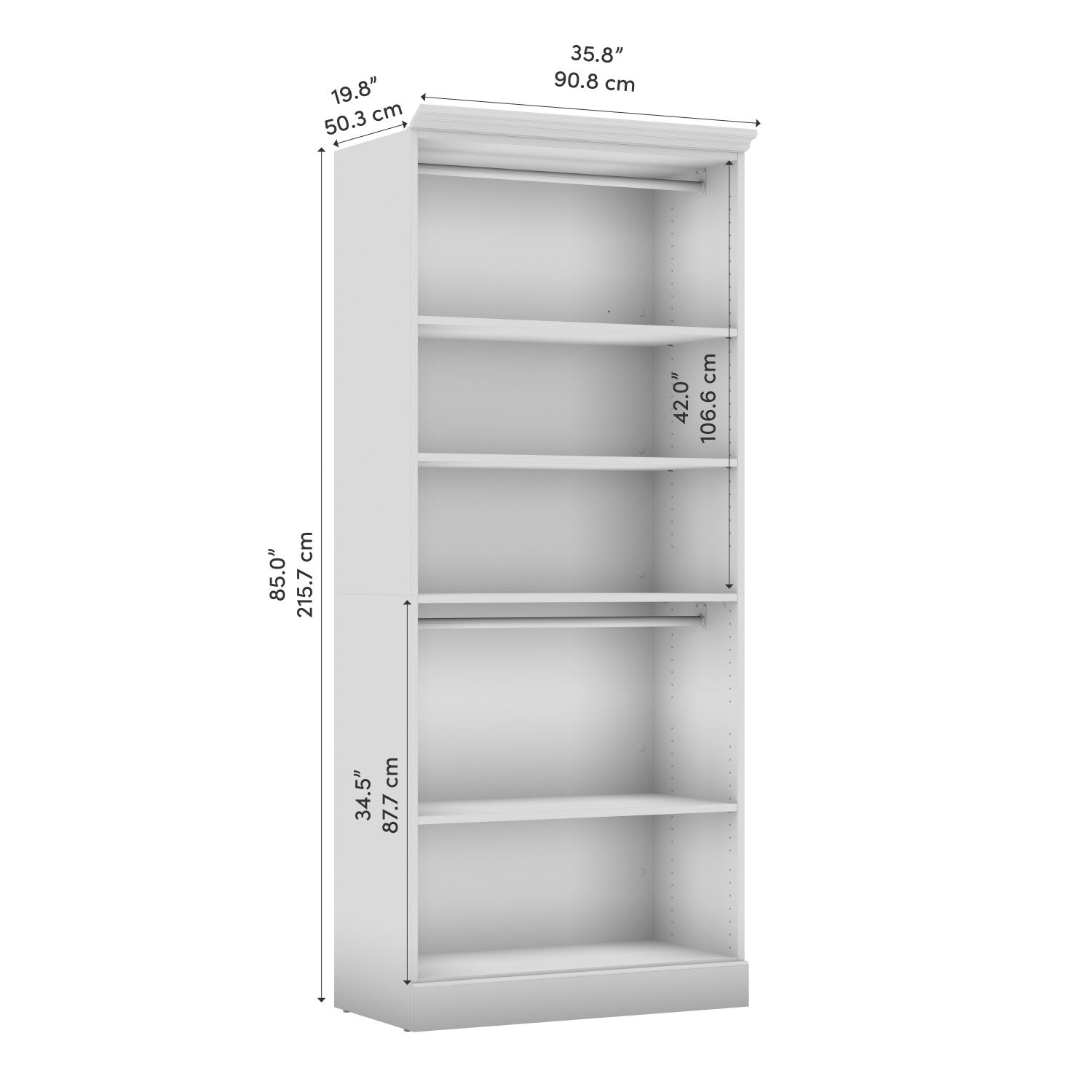 Bestar 36 W Linen White Oak Versatile Closet Organizer
