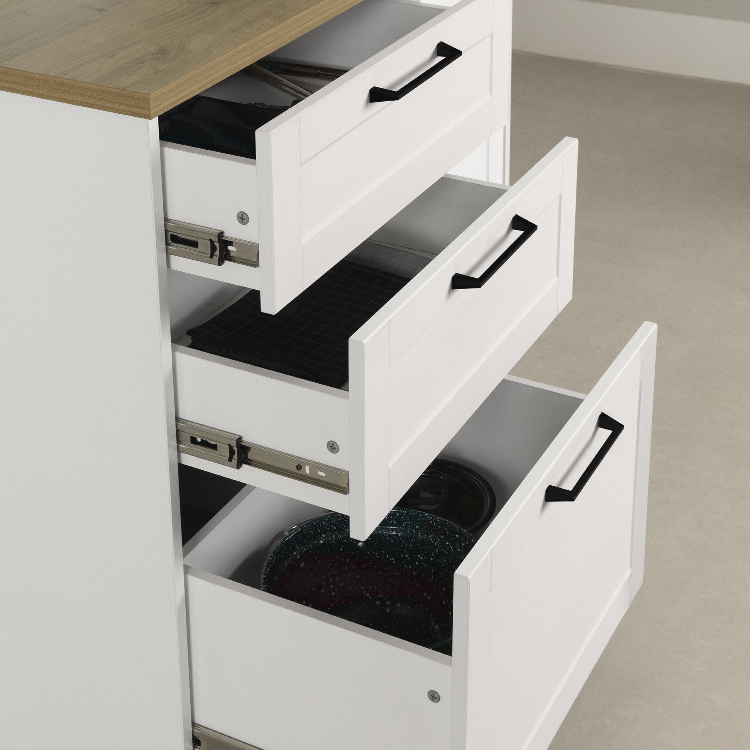 White & Maple Nutmeg Toscano 3-Drawer Kitchen Island with Door
