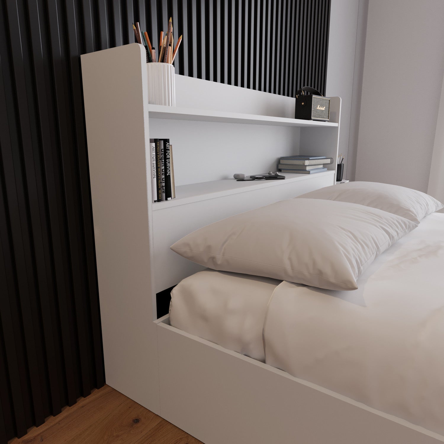 Nordika Hunter White Full Bookcase Headboard - A Stylish and Functional Bedroom Piece