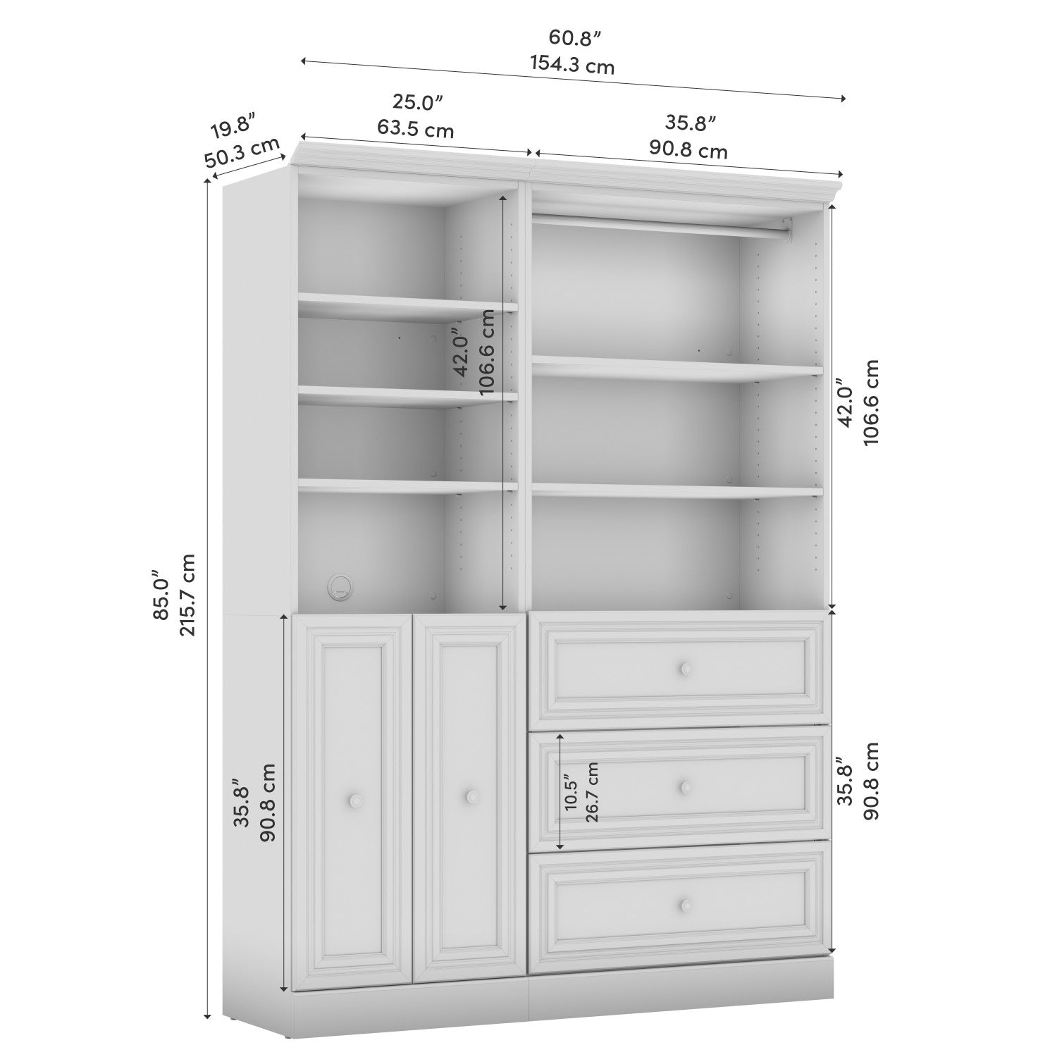 Bestar 61 W Platinum Grey Versatile Closet Organizer System with Drawers and Doors