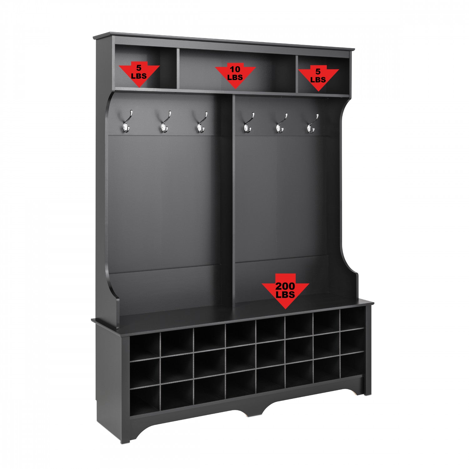 Black Hall Tree with 24 Shoe Cubbies - A Practical and Stylish Storage Solution