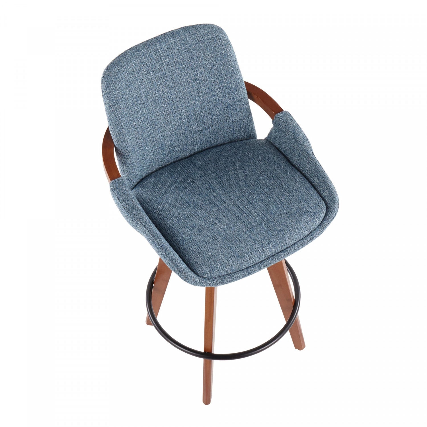 LumiSource Cosmo Mid-Century Counter-Height Stool in Walnut/Blue Fabric - A Stylish 20th Century Design