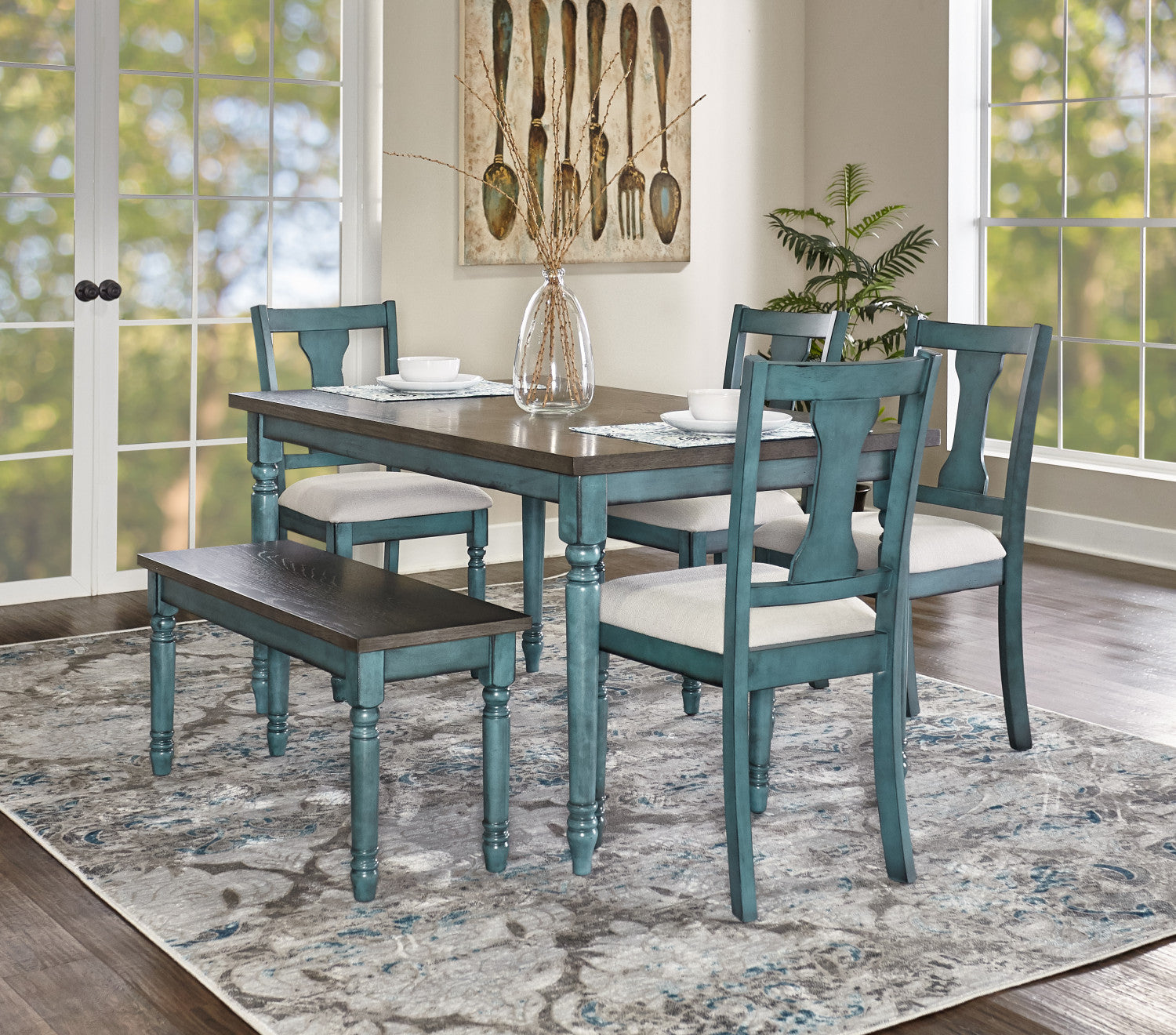 Set of 2 Teal Willow Fabric Dining Chairs - Chaise de salle à manger Willow en tissu bleu sarcelle - ensemble de 2