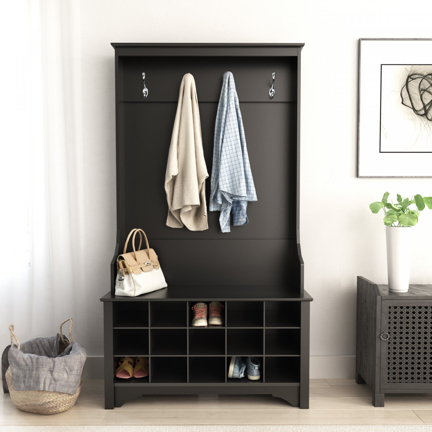 Black Hall Tree with Shoe Storage - Portemanteau avec rangement pour chaussures