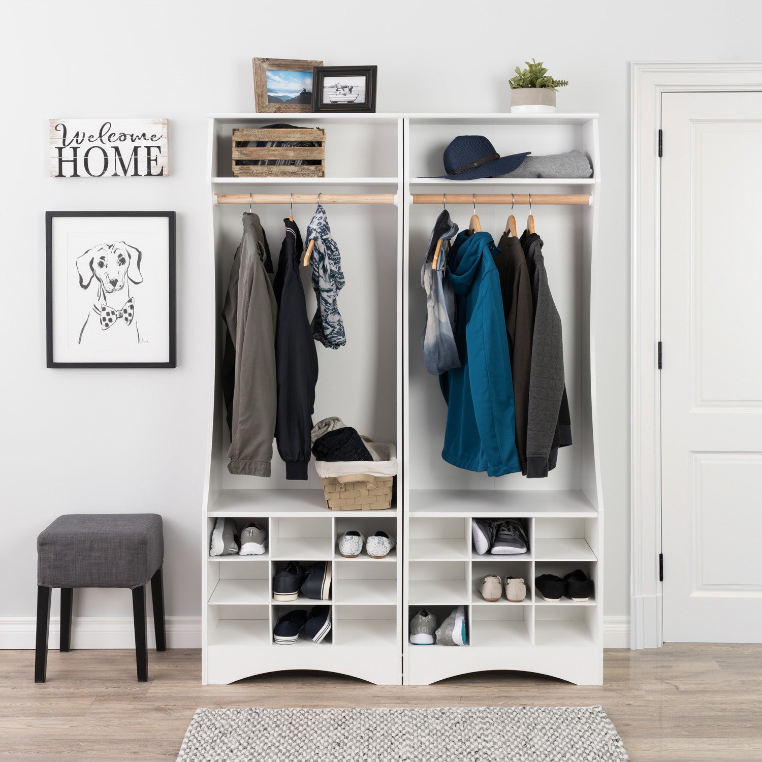 White Prepac Compact Wardrobe with Shoe Storage - Ideal for Saving Space