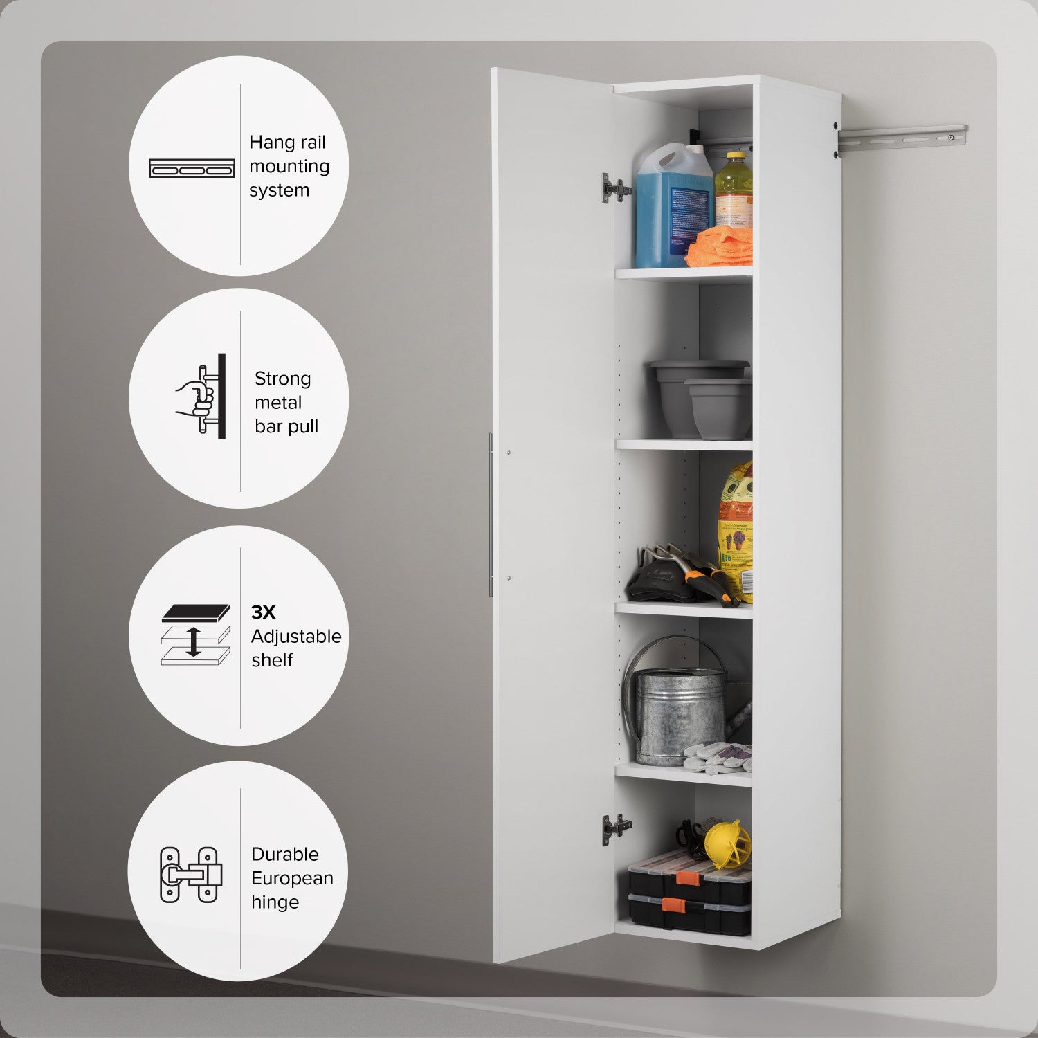 15-Inch Narrow White Storage Cabinet - Hangups