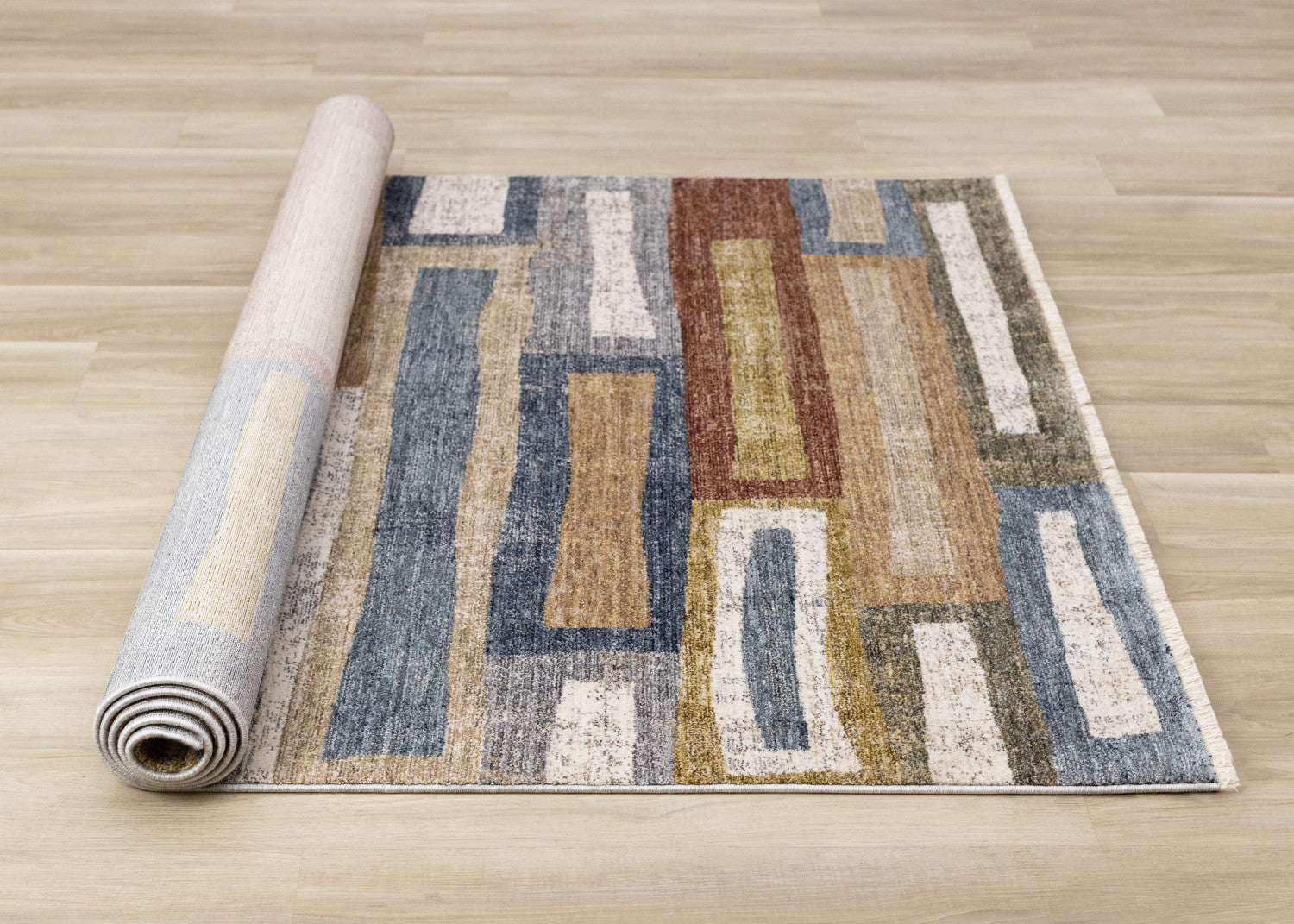 Sophisticated Macey Area Runner in Modern Grey, Blue, and Red - 2'0" x 7'10"