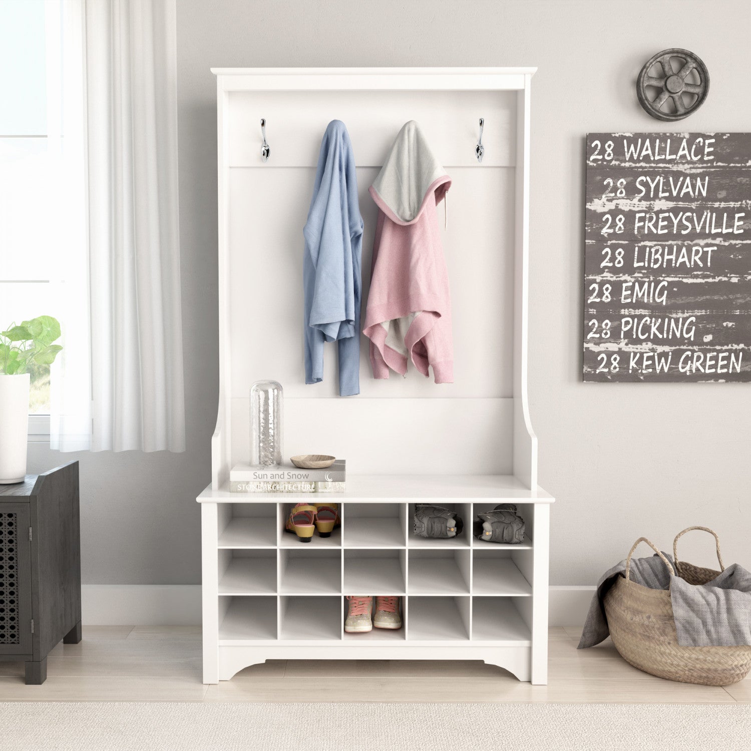 White Hall Tree with Shoe Storage - A Functional and Stylish Solution