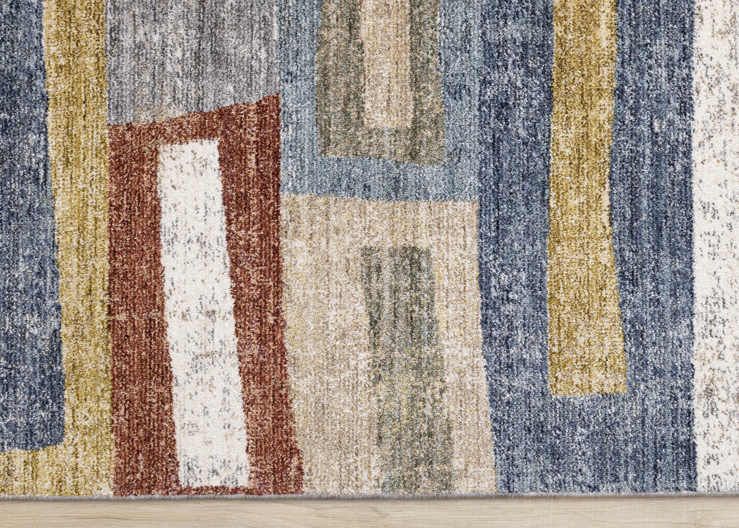 Sophisticated Macey Area Runner in Modern Grey, Blue, and Red - 2'0" x 7'10"