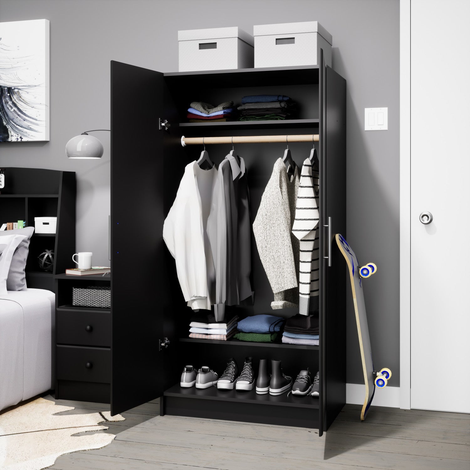 Black 32" Elite Wardrobe Cabinet - A Stylish Storage Solution