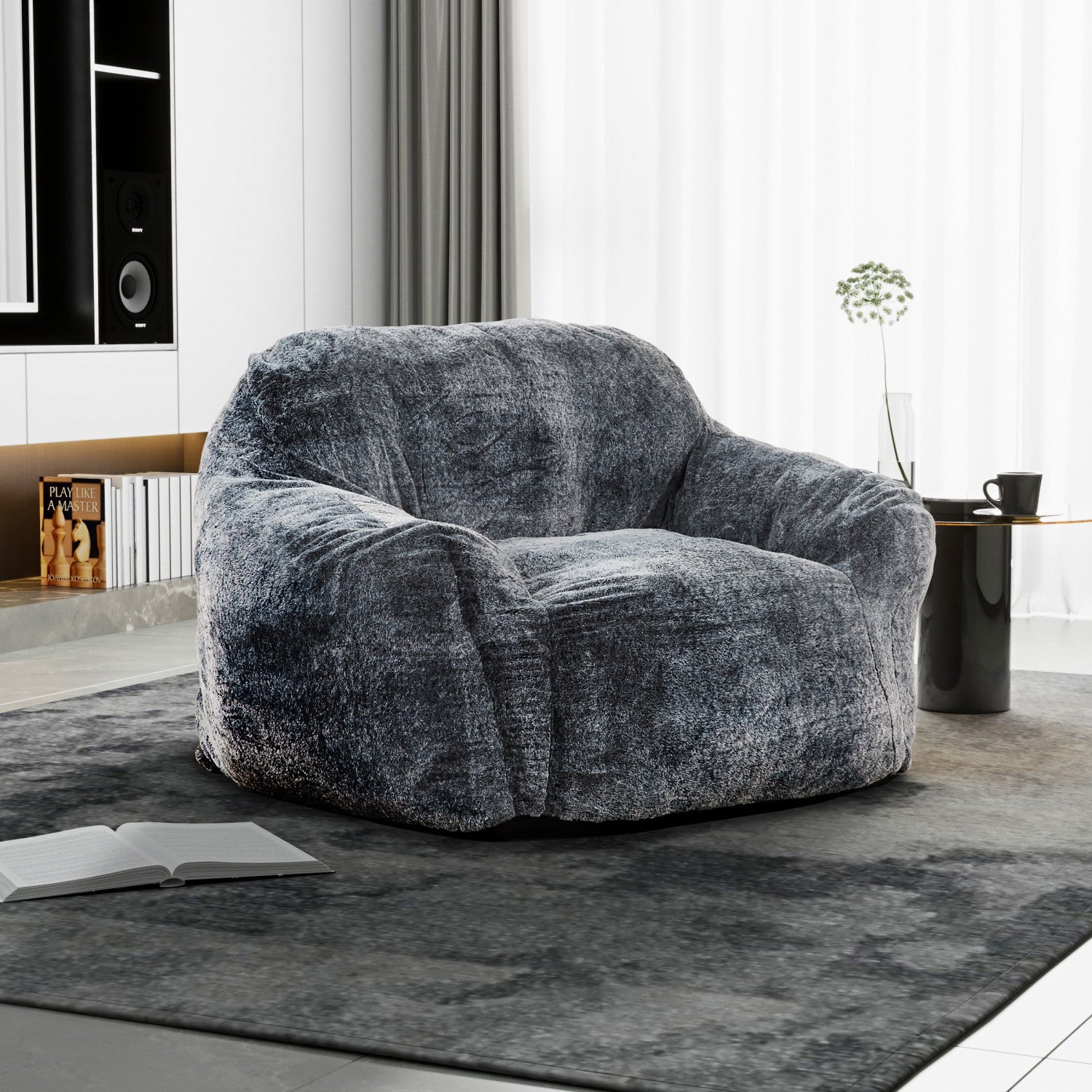 Sealy Tore Blue Faux Fur Bean Bag Chair with High - Density Memory Foam