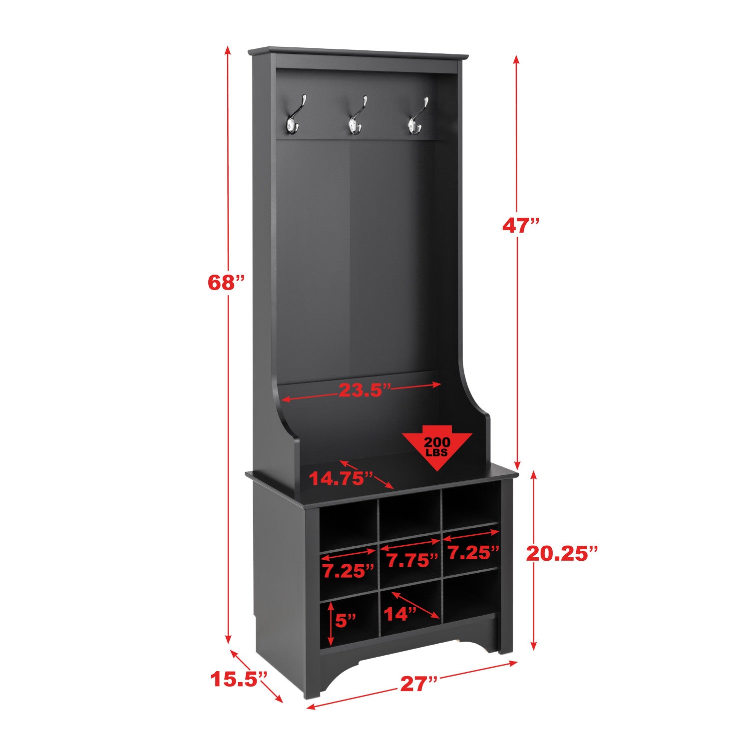 Black Narrow Hall Tree: Nine Shoe Cubbies for Optimal Organization