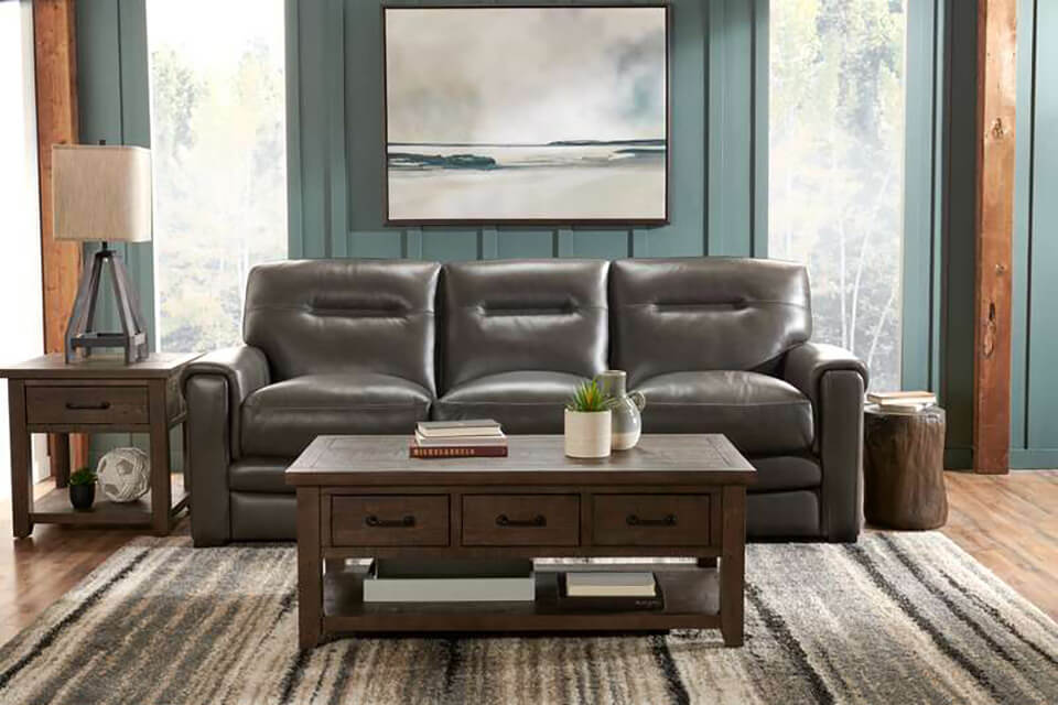 Sofa Adoro en cuir véritable - gris