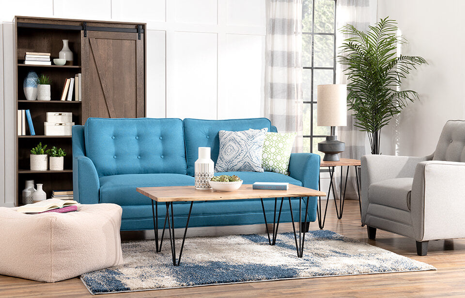 Novalee Linen-Look Fabric Sofa - Blue