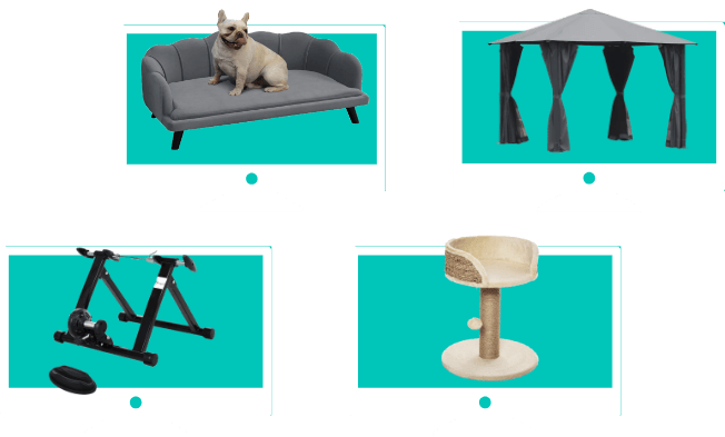 Dog beds, gazebos, indoor bicycle trainers, pet scratch towers, and more.