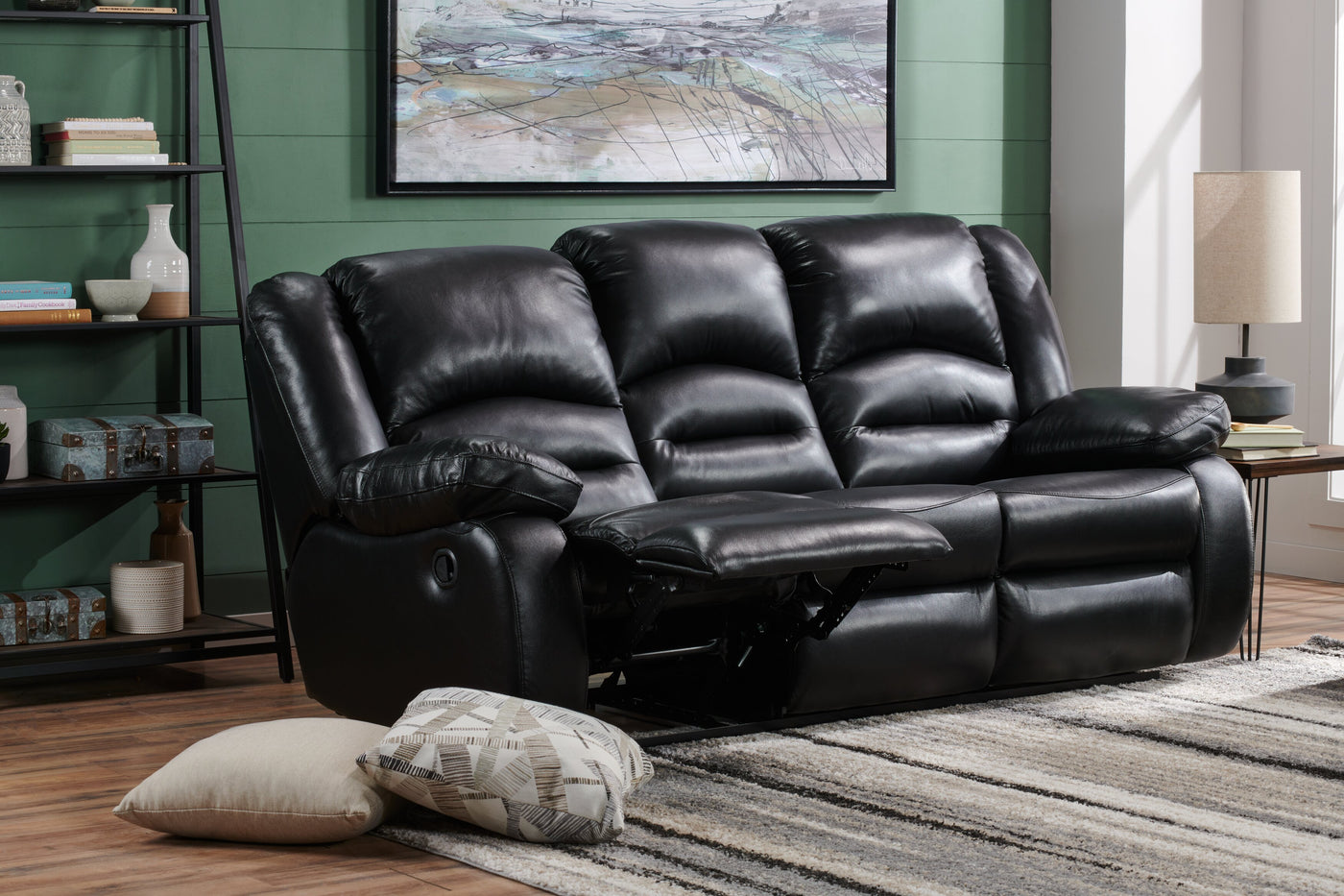 Toreno Genuine Leather Reclining Sofa - Black