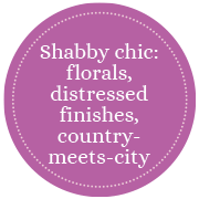 shabby chic destressed finishes and country florals.