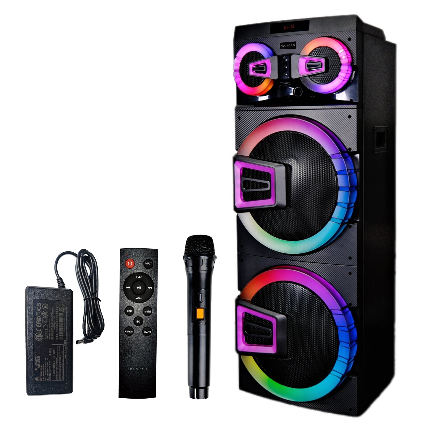Proscan 120W 2 x 15" Party Speaker with Bluetooth, Microphone, and Light-Up Feature