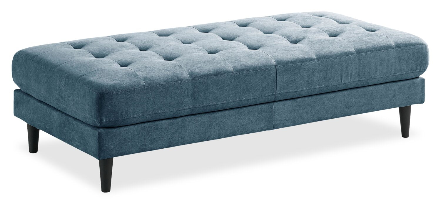 Denim Blue 63-Inch Fabric Ottoman with Tufted Cushion - Metro Pouf