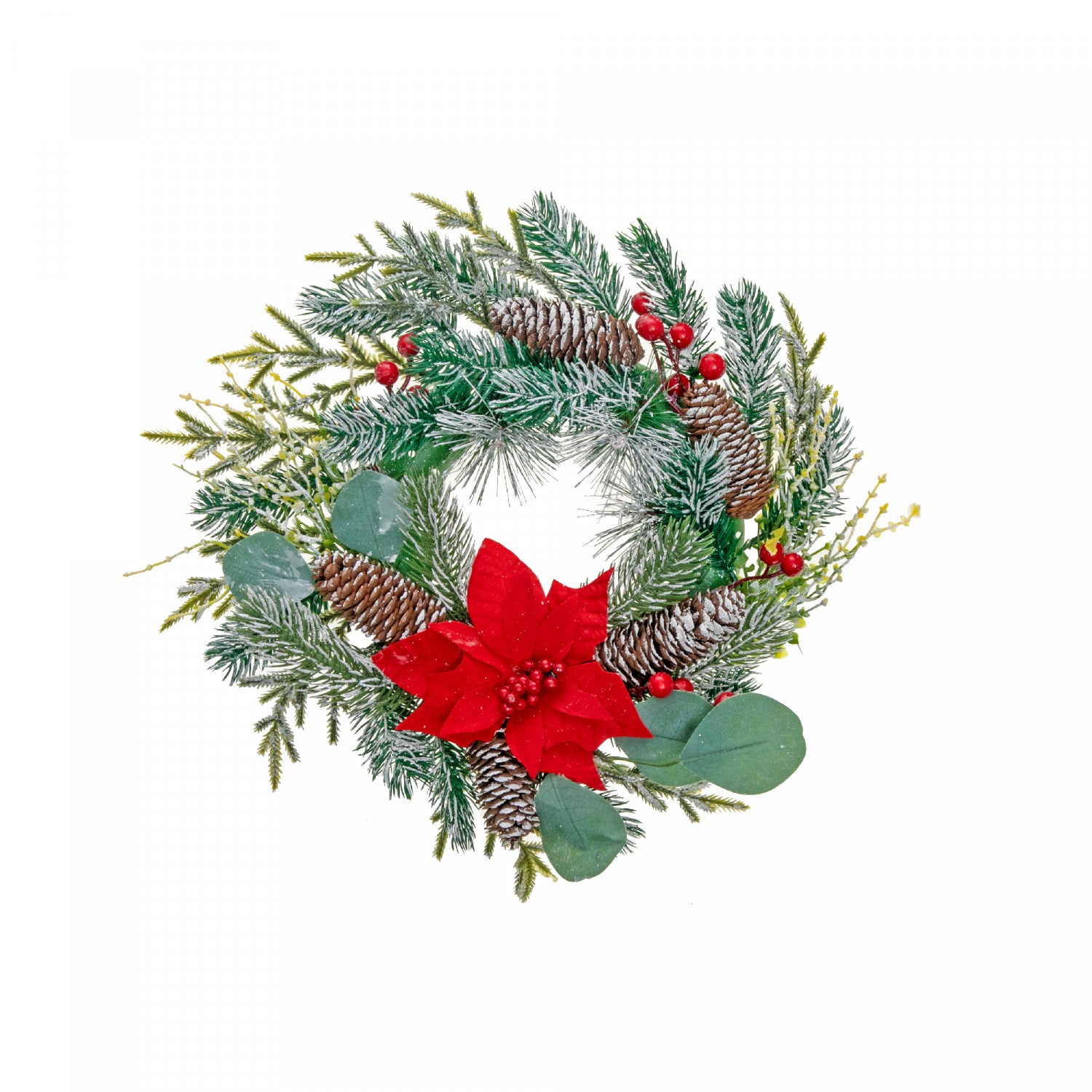 13.5-Inch Wreath with Poinsettia and Pinecone | Couronne de 13,5 po composée de poinsettia et de pommes de pin