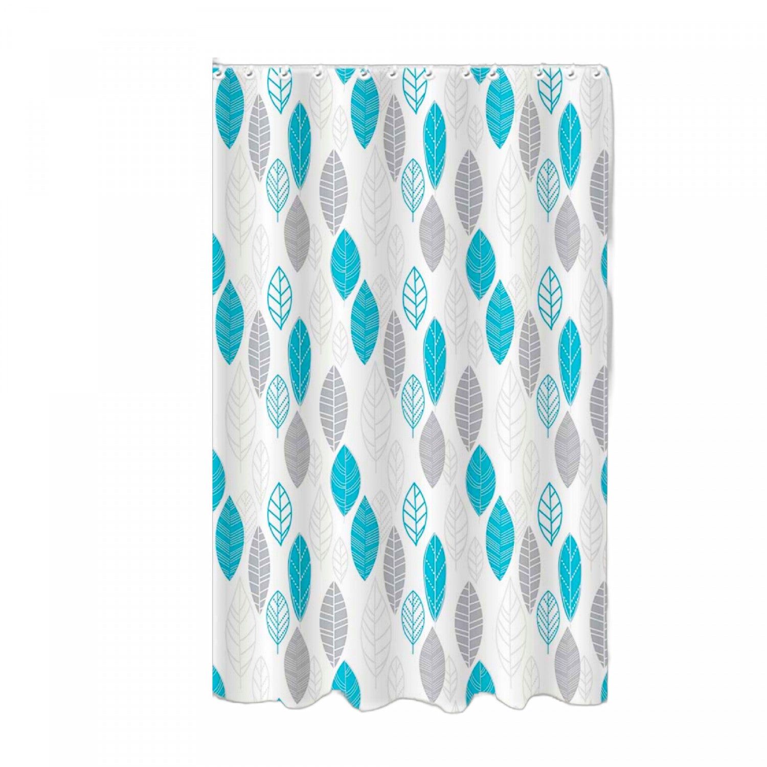 14-Piece Peva Shower Curtain Set with 12 Hooks and Leaf-Patterned Bathmat