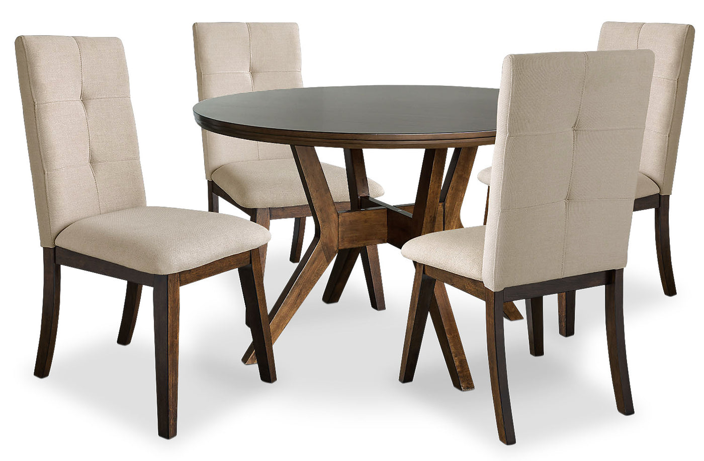 Chelsea 5 Piece Round Dining Table Package With Beige Chairs The Brick