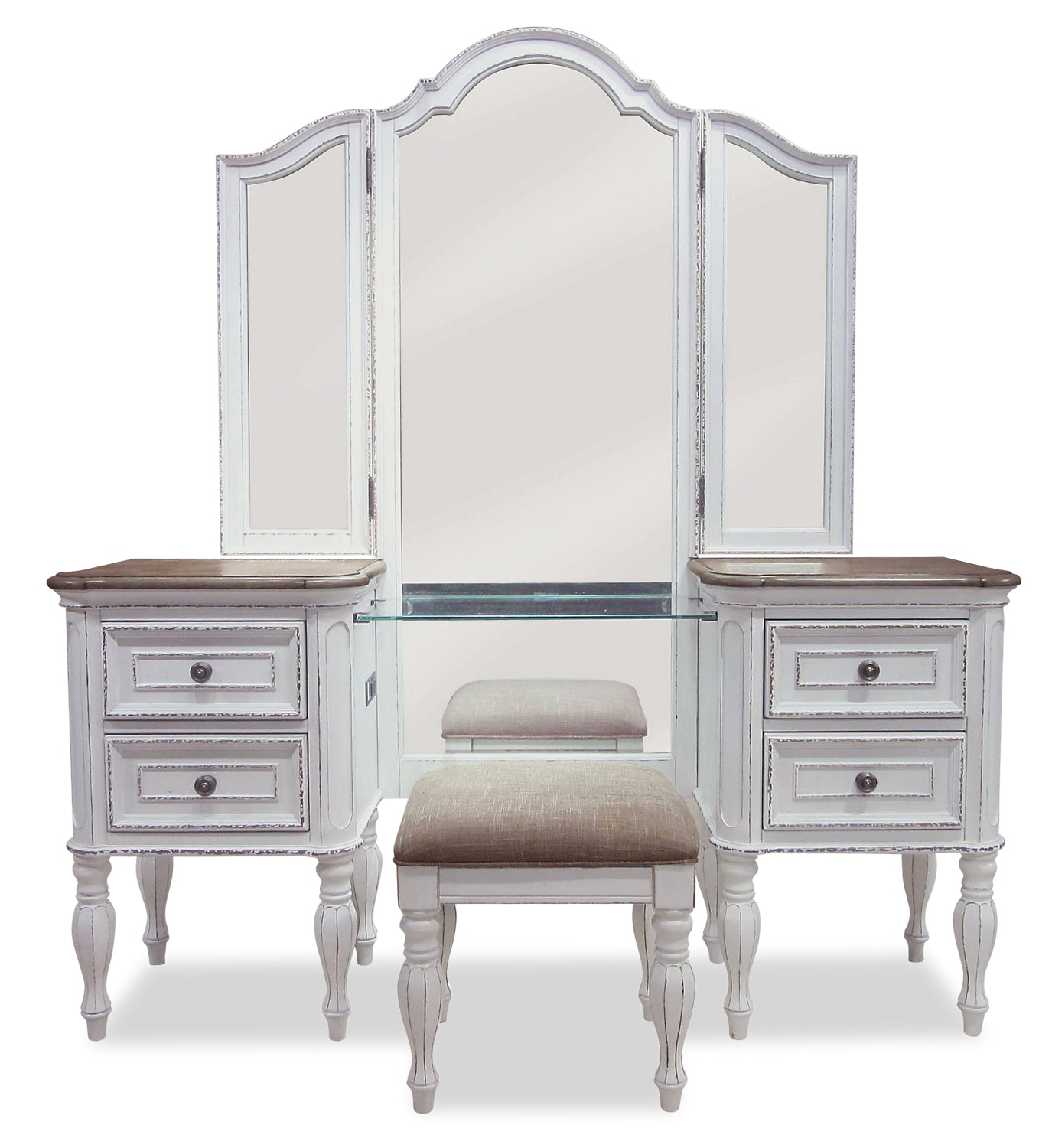 Grace 3 Piece Vanity Set With Lift Top Stool Antique White The Brick