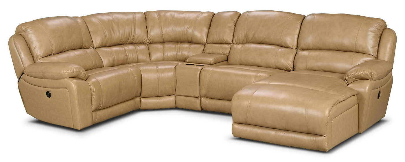 Marco Genuine Leather 5 Piece Sectional With Right Facing Inclining Chaise Toffee