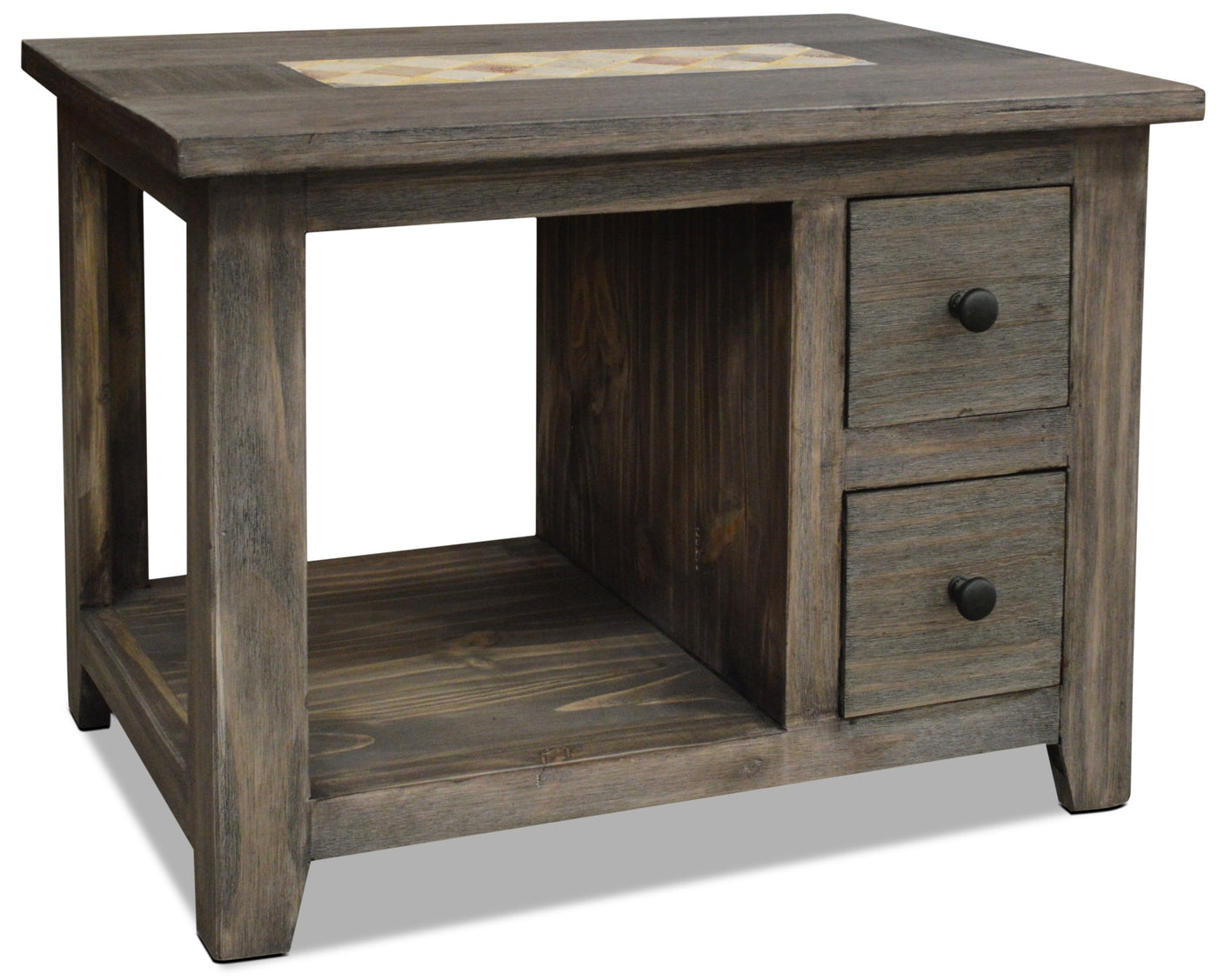Santa Fe Rusticos Solid Pine End Table With Marble Inset Grey
