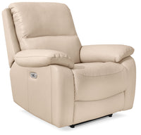 Grove Genuine Leather Power Reclining Chair with Adjustable Headrest – CreamFauteuil à inclinaison électrique Grove en cuir véritable avec appuie-tête réglable - crème