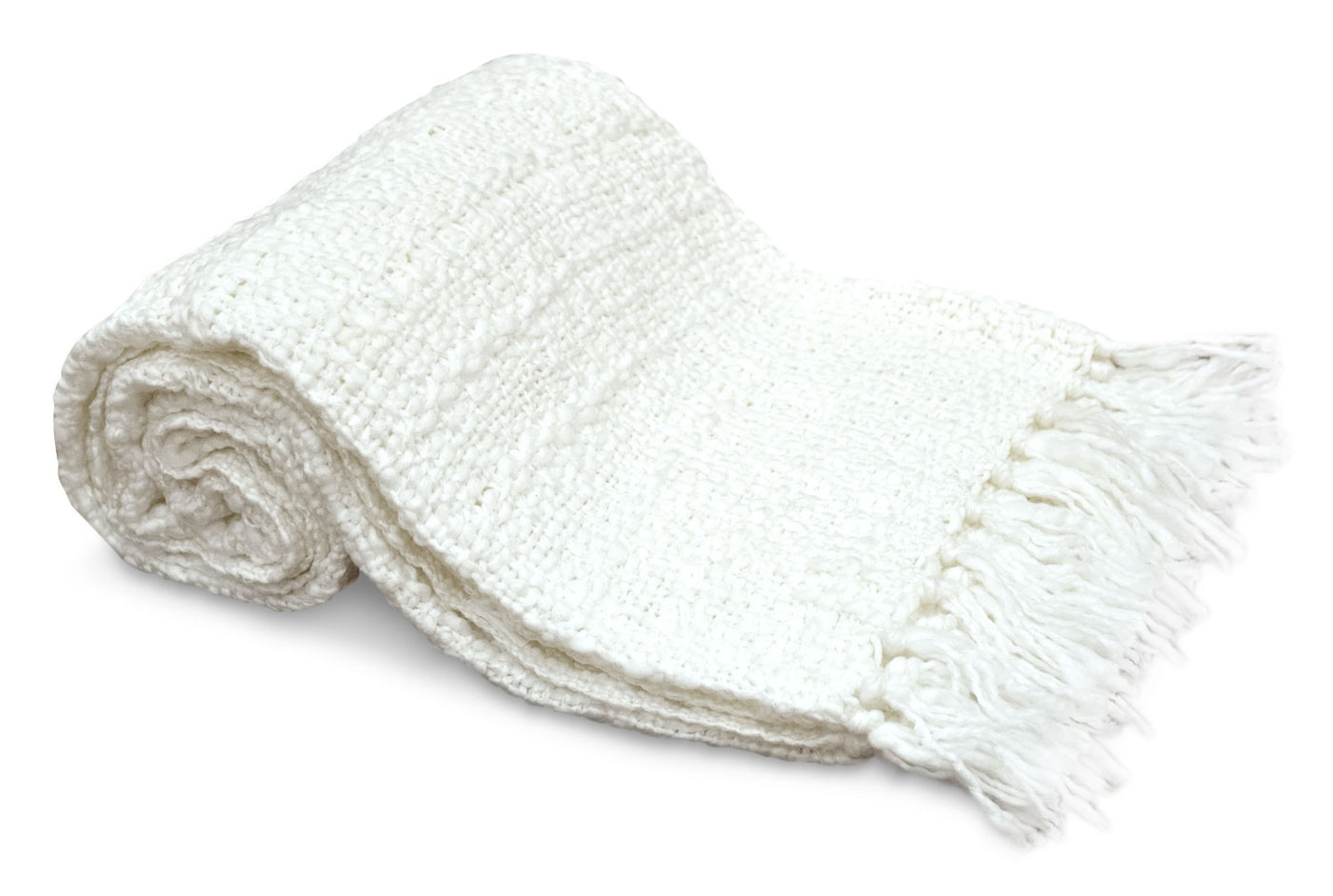 Knit Throw With Fringe White The Brick