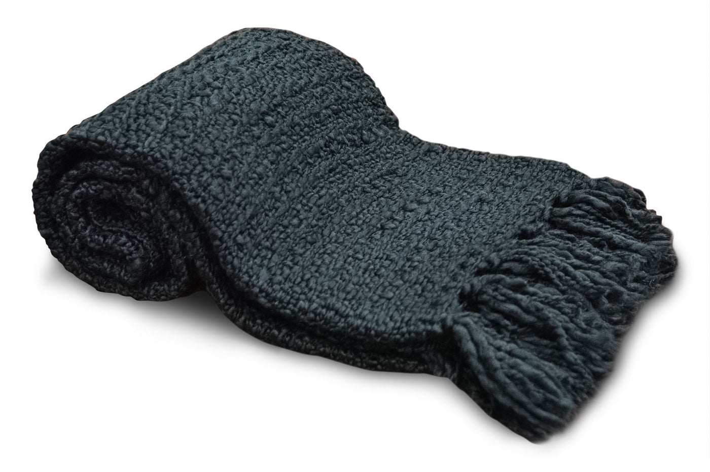 Knit Throw With Fringe Black The Brick