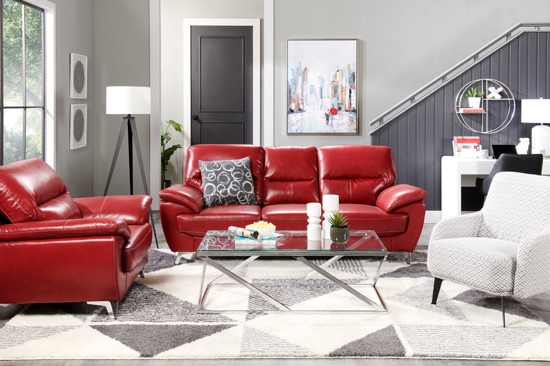 olivia leather-look fabric sofa red